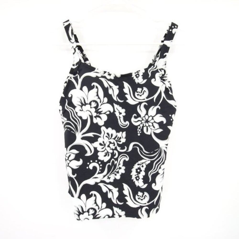 NWOT Lands End Swim Tankini Top Swimsuit Black White Pattern Size 2